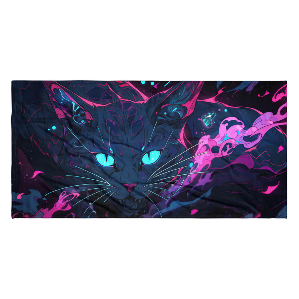 Futuristic cat design with neon colors on a black background