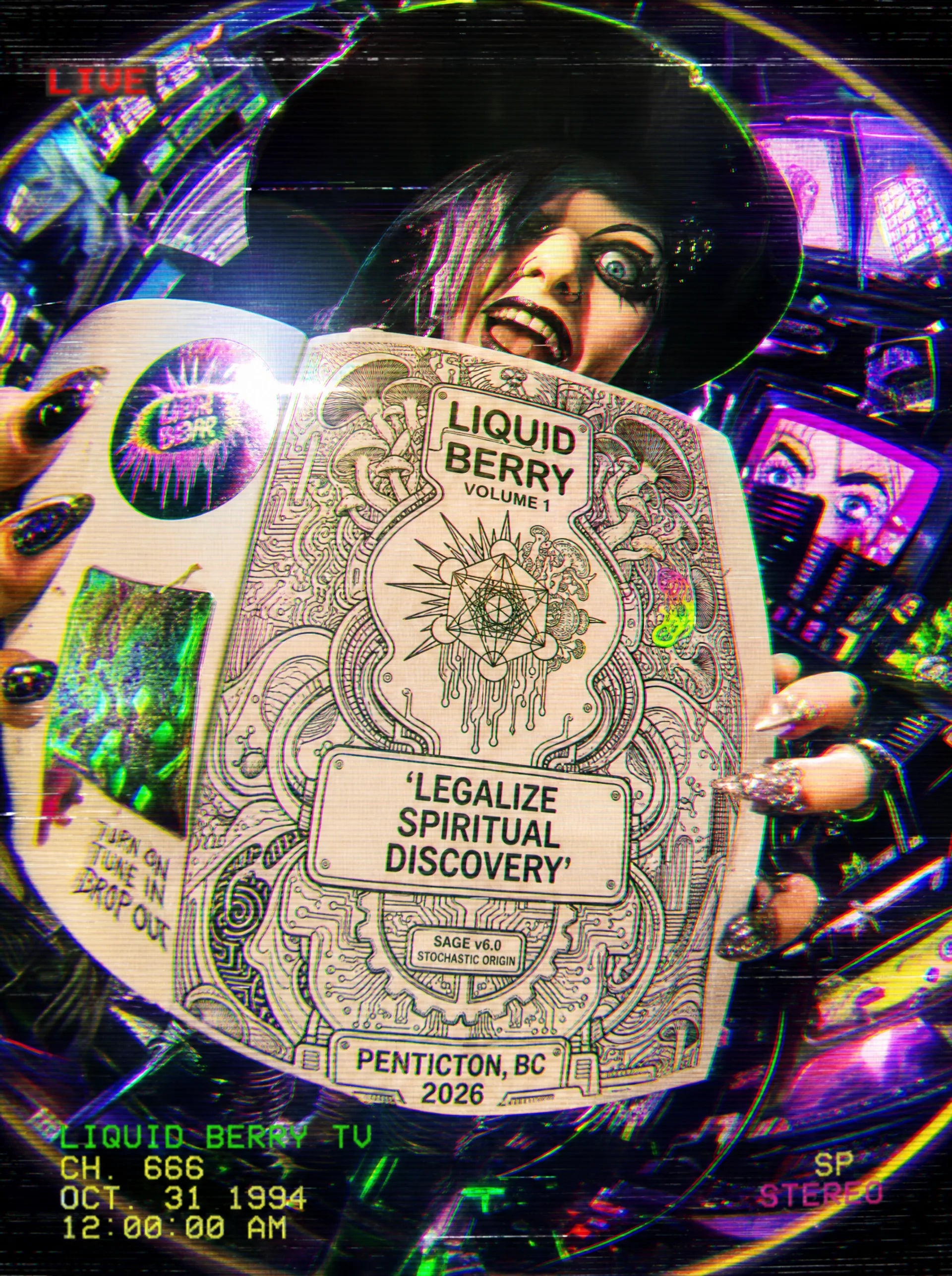 Person holding a 'Liquid Berry' album cover with psychedelic design elements.